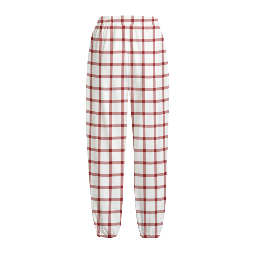 Red And White Tattersall Pattern Print Fleece Lined Knit Pants