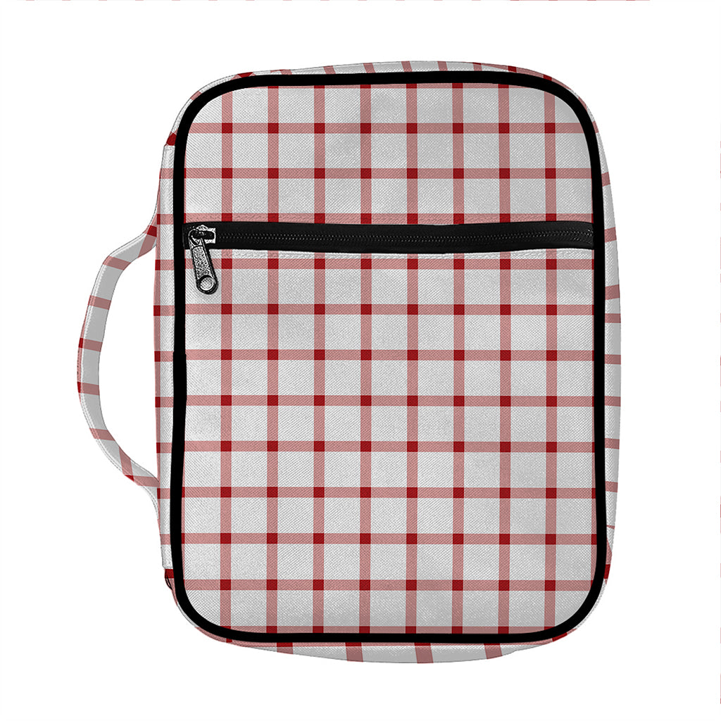 Red And White Tattersall Pattern Print Front Pocket Bible Bag