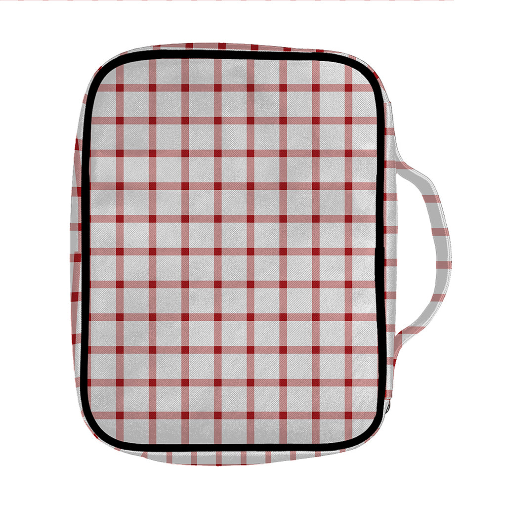 Red And White Tattersall Pattern Print Front Pocket Bible Bag