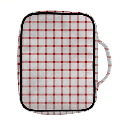 Red And White Tattersall Pattern Print Front Pocket Bible Bag