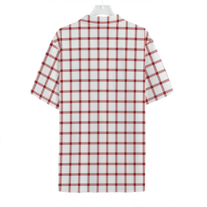 Red And White Tattersall Pattern Print Hawaiian Shirt