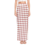 Red And White Tattersall Pattern Print High Slit Maxi Skirt