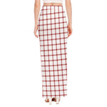Red And White Tattersall Pattern Print High Slit Maxi Skirt