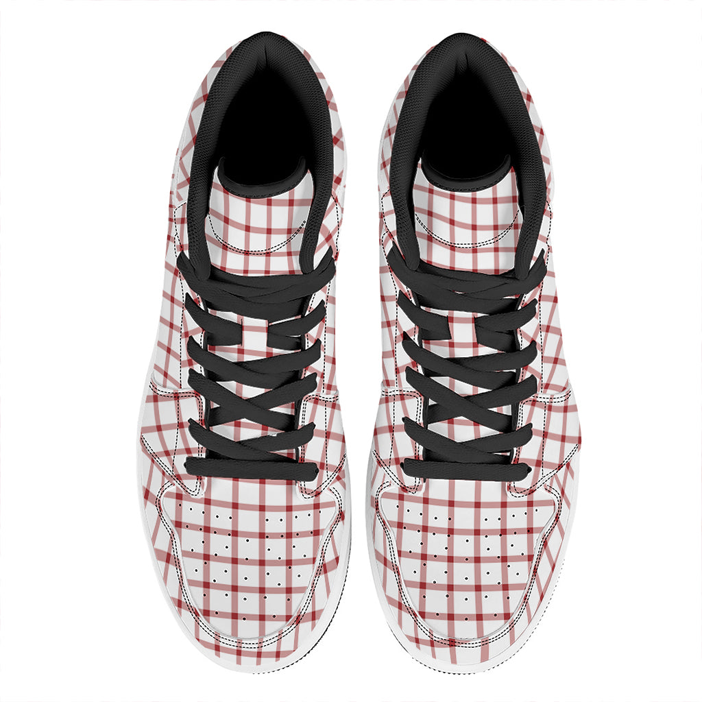 Red And White Tattersall Pattern Print High Top Leather Sneakers