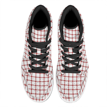 Red And White Tattersall Pattern Print High Top Leather Sneakers