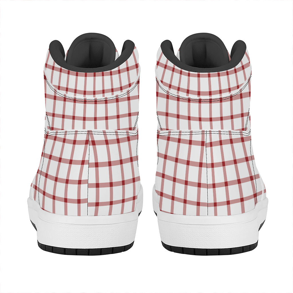 Red And White Tattersall Pattern Print High Top Leather Sneakers