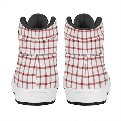 Red And White Tattersall Pattern Print High Top Leather Sneakers