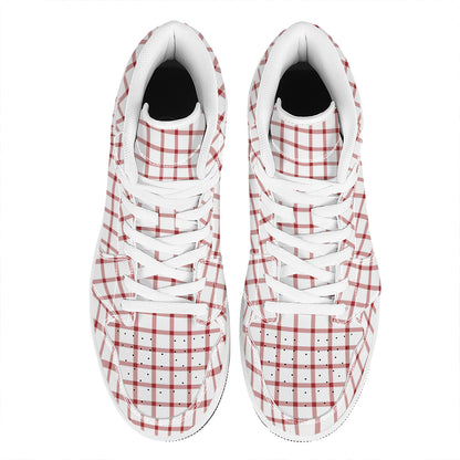 Red And White Tattersall Pattern Print High Top Leather Sneakers