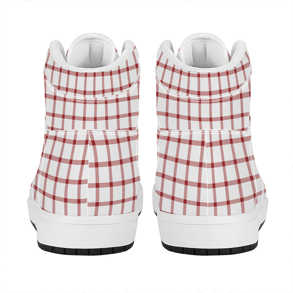 Red And White Tattersall Pattern Print High Top Leather Sneakers