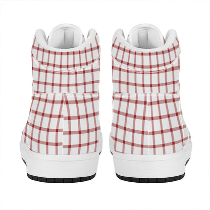 Red And White Tattersall Pattern Print High Top Leather Sneakers