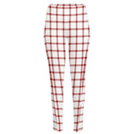 Red And White Tattersall Pattern Print High-Waisted Pocket Leggings