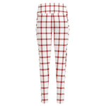 Red And White Tattersall Pattern Print High-Waisted Pocket Leggings
