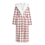 Red And White Tattersall Pattern Print Hooded Bathrobe