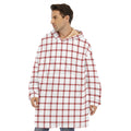 Red And White Tattersall Pattern Print Hoodie Blanket