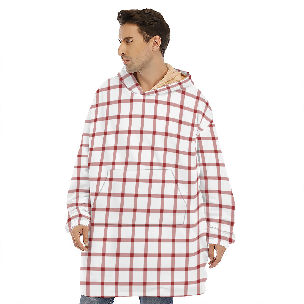 Red And White Tattersall Pattern Print Hoodie Blanket