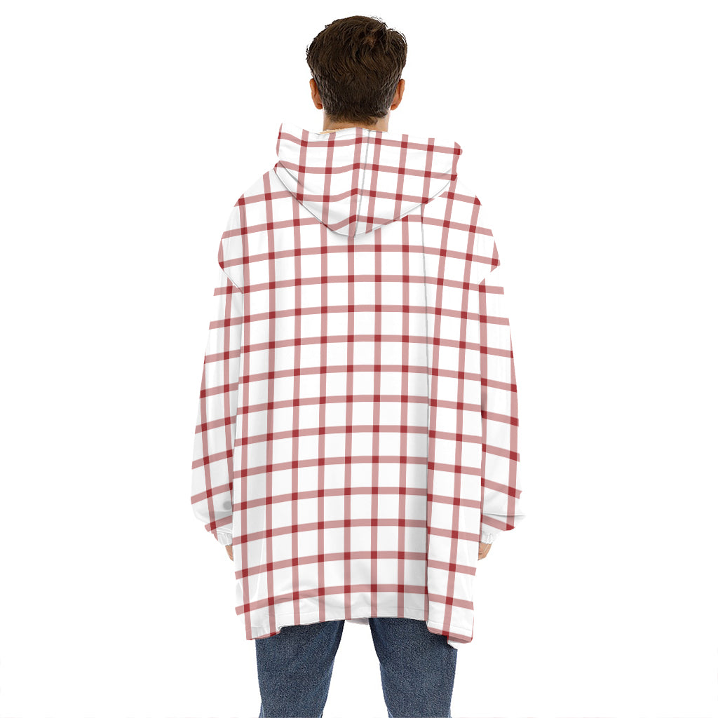 Red And White Tattersall Pattern Print Hoodie Blanket