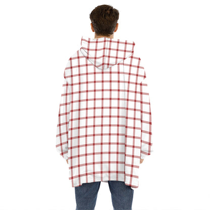 Red And White Tattersall Pattern Print Hoodie Blanket