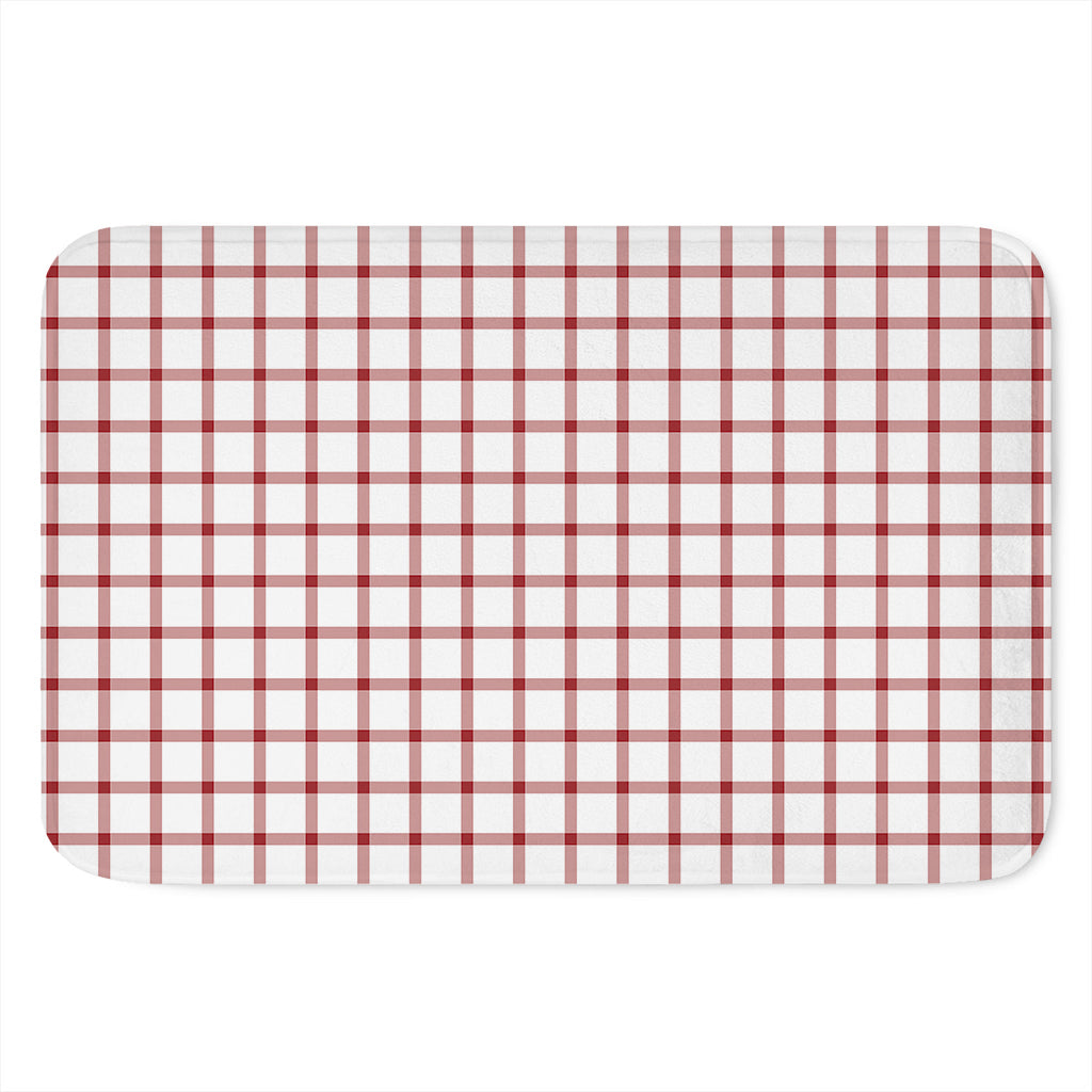 Red And White Tattersall Pattern Print Indoor Door Mat