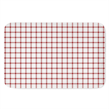 Red And White Tattersall Pattern Print Indoor Door Mat