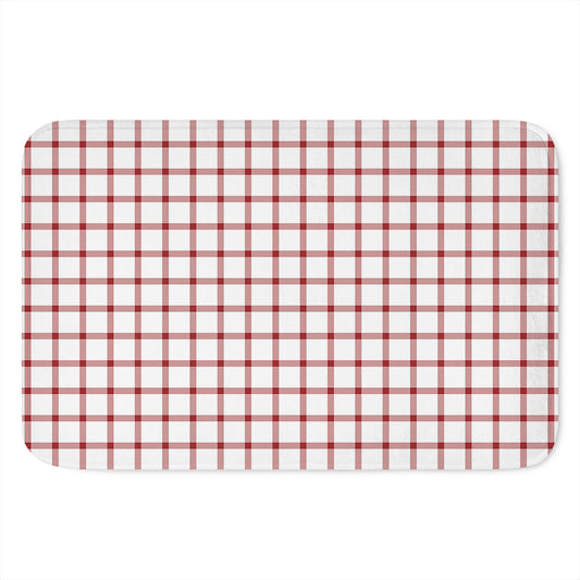 Red And White Tattersall Pattern Print Indoor Door Mat