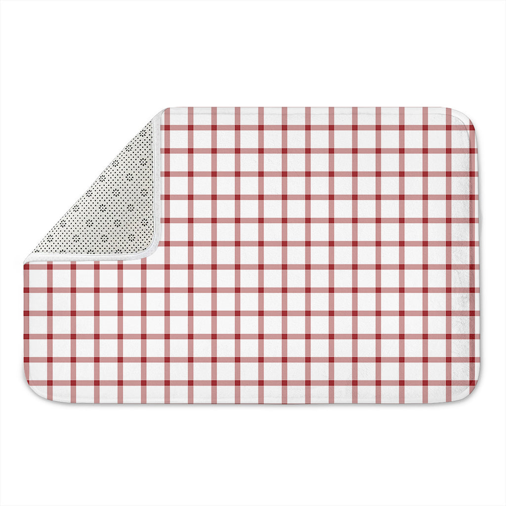 Red And White Tattersall Pattern Print Indoor Door Mat