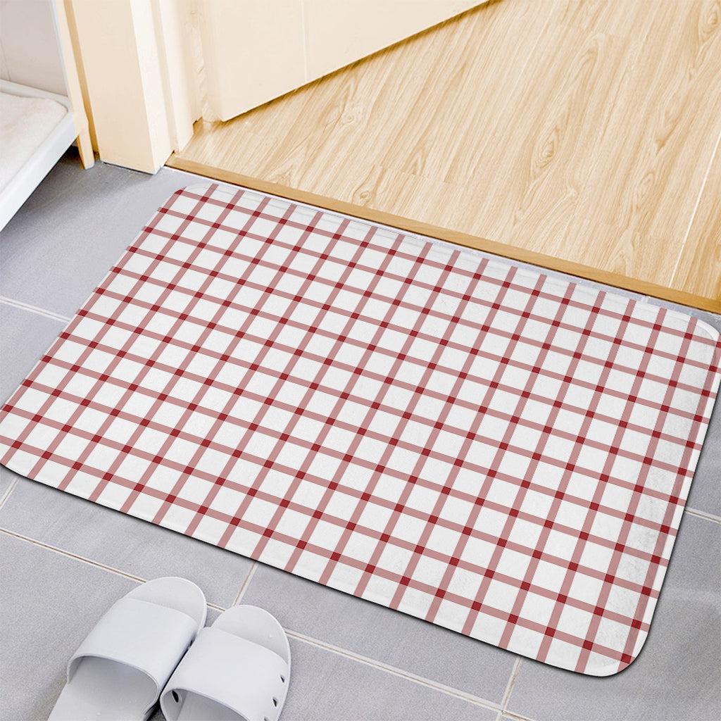 Red And White Tattersall Pattern Print Indoor Door Mat
