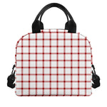 Red And White Tattersall Pattern Print Insulated Lunch Bag