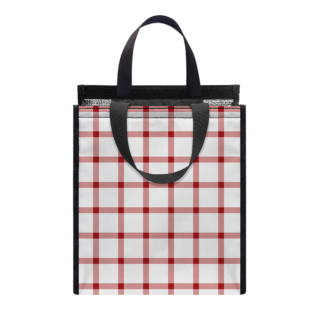 Red And White Tattersall Pattern Print Insulated Lunch Tote