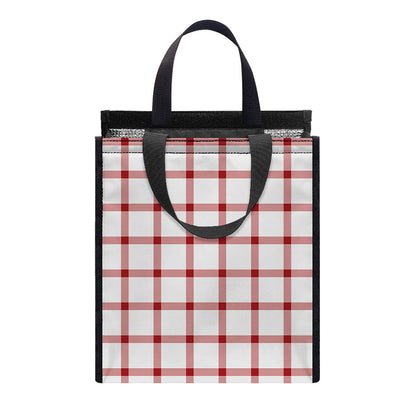 Red And White Tattersall Pattern Print Insulated Lunch Tote