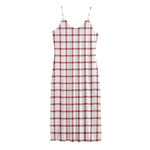 Red And White Tattersall Pattern Print Jersey Midi Cami Dress
