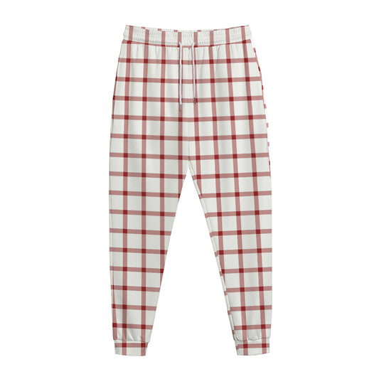 Red And White Tattersall Pattern Print Jogger Pants