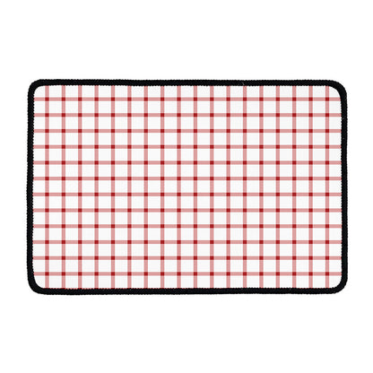 Red And White Tattersall Pattern Print Kitchen Mat