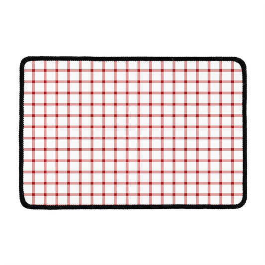 Red And White Tattersall Pattern Print Kitchen Mat