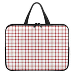 Red And White Tattersall Pattern Print Laptop Sleeve With Handle