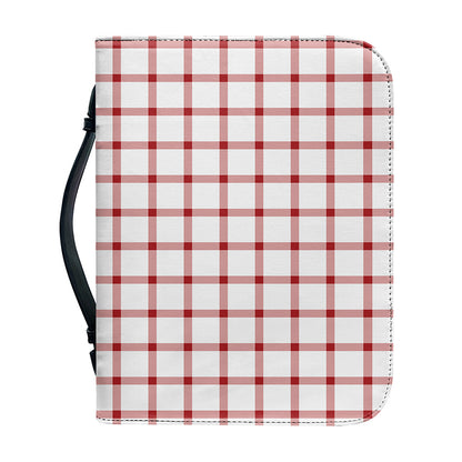 Red And White Tattersall Pattern Print Leather Bible Cover