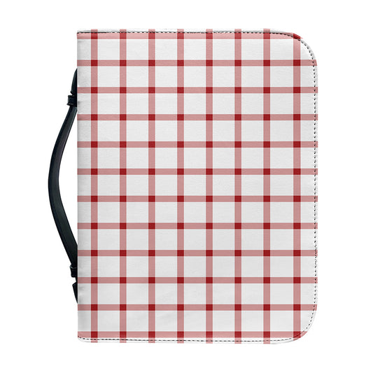Red And White Tattersall Pattern Print Leather Bible Cover