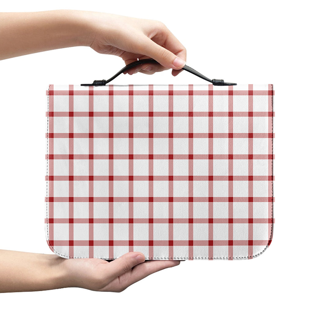 Red And White Tattersall Pattern Print Leather Bible Cover