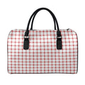 Red And White Tattersall Pattern Print Leather Duffel Bag