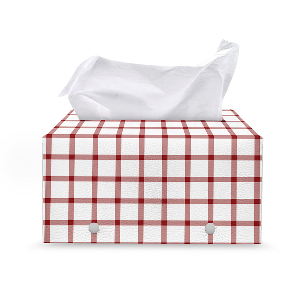 Red And White Tattersall Pattern Print Leather Tissue Box Cover