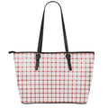 Red And White Tattersall Pattern Print Leather Tote Bag With Zipper