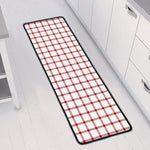 Red And White Tattersall Pattern Print Long Kitchen Mat