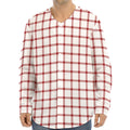 Red And White Tattersall Pattern Print Long Sleeve Baseball Jersey