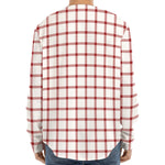 Red And White Tattersall Pattern Print Long Sleeve Baseball Jersey