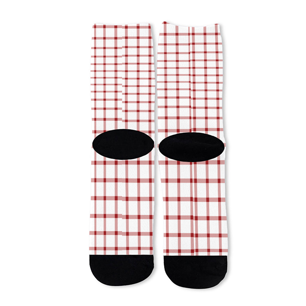 Red And White Tattersall Pattern Print Long Socks