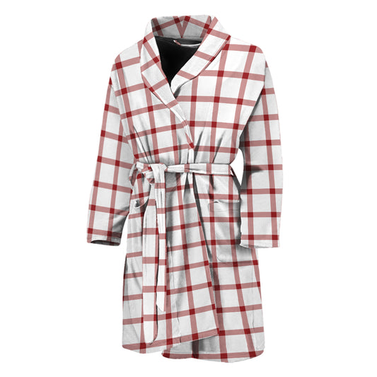 Red And White Tattersall Pattern Print Men's Bathrobe