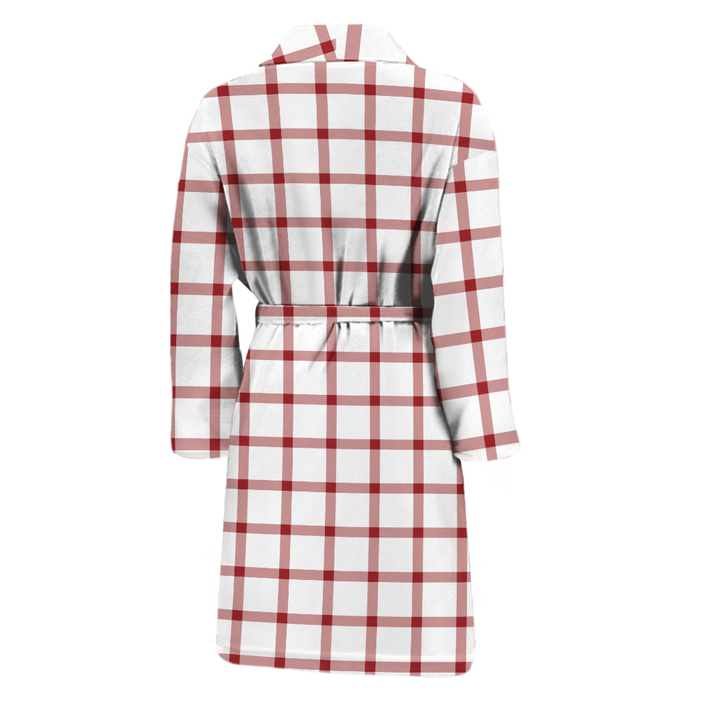 Red And White Tattersall Pattern Print Men's Bathrobe