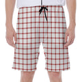 Red And White Tattersall Pattern Print Men's Beach Shorts