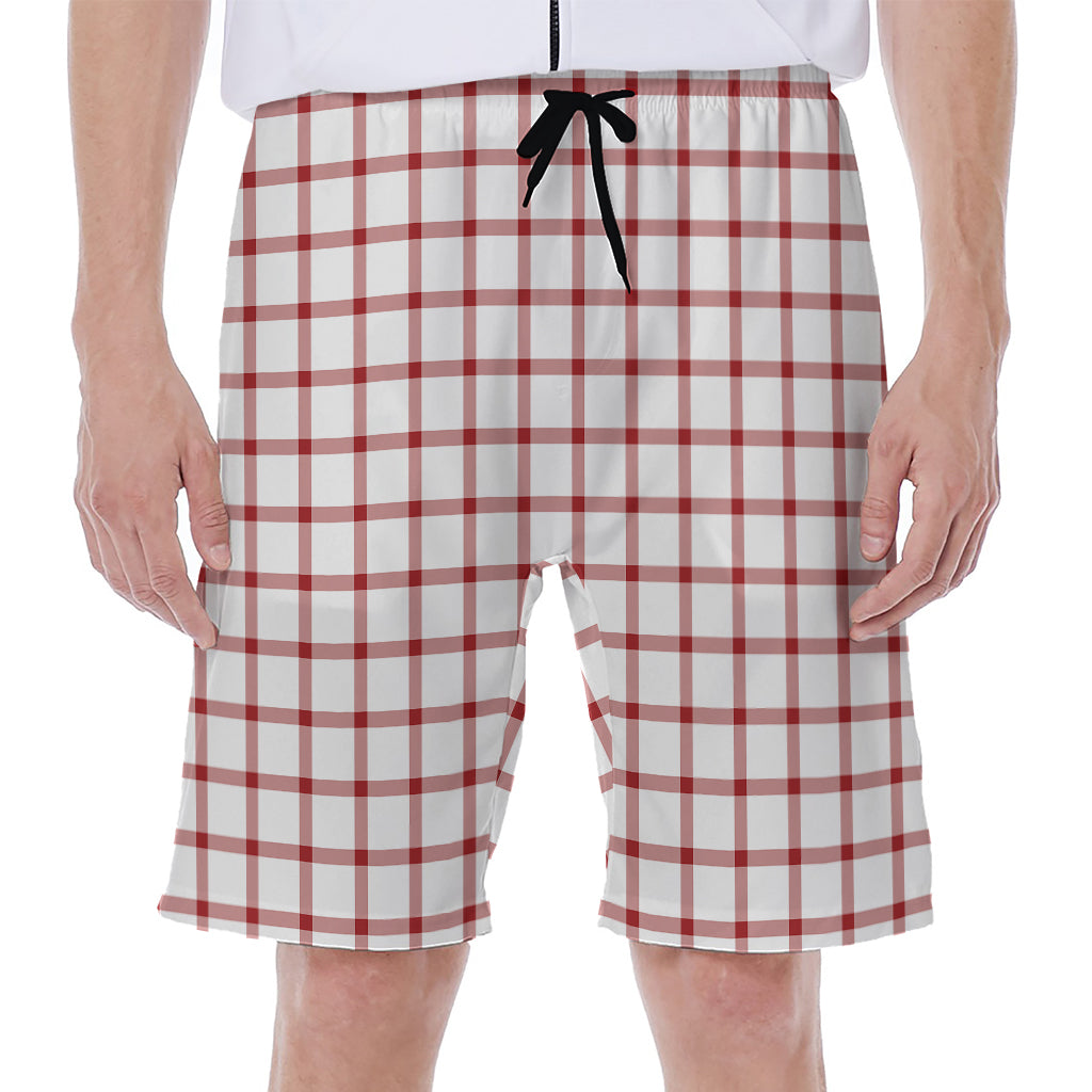 Red And White Tattersall Pattern Print Men's Beach Shorts