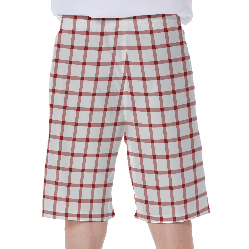 Red And White Tattersall Pattern Print Men's Beach Shorts