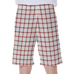 Red And White Tattersall Pattern Print Men's Beach Shorts